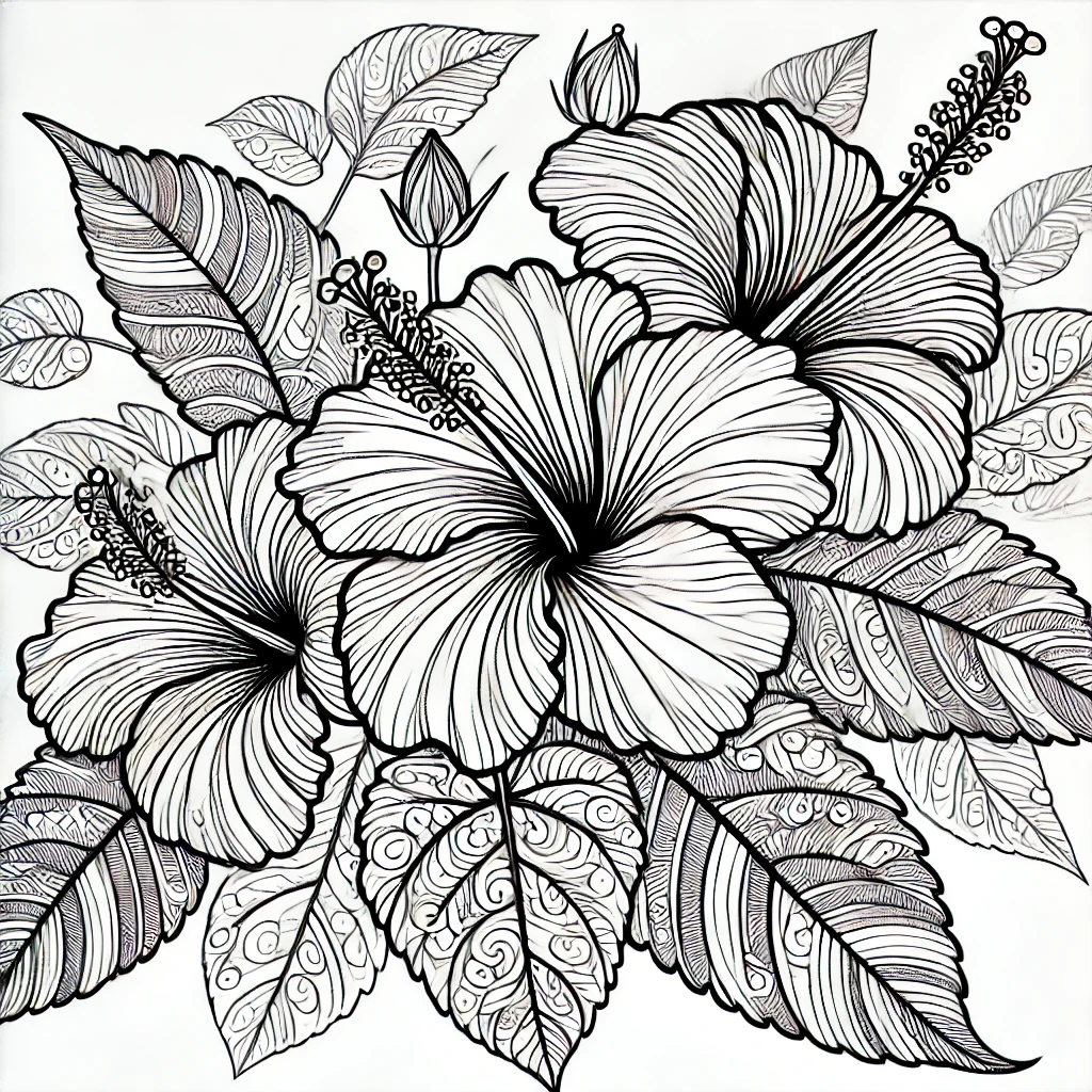 Pink Hibiscus coloring book page