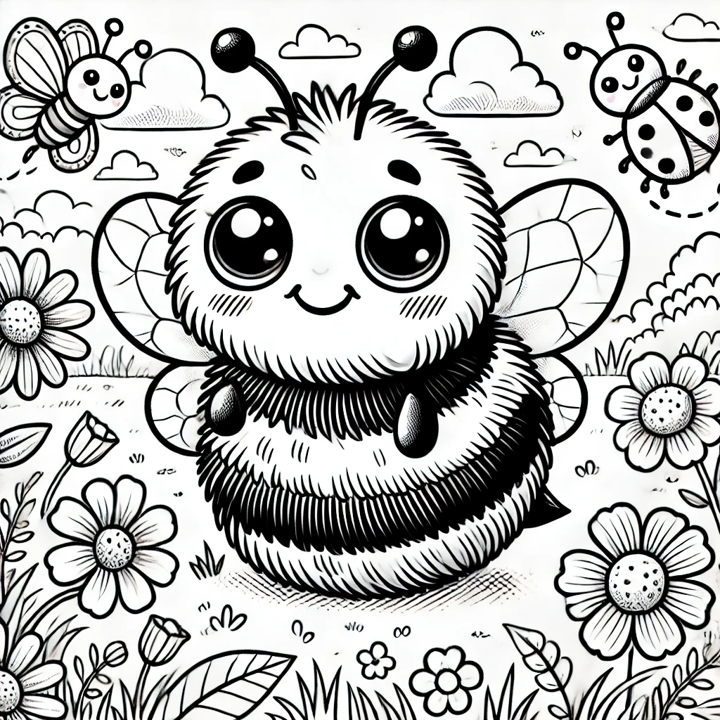 Cute Bumble Bee coloring book page