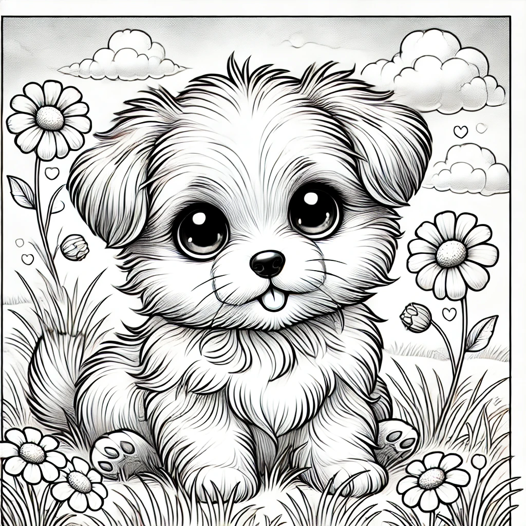 Penny the Pretty Puppy coloring book page